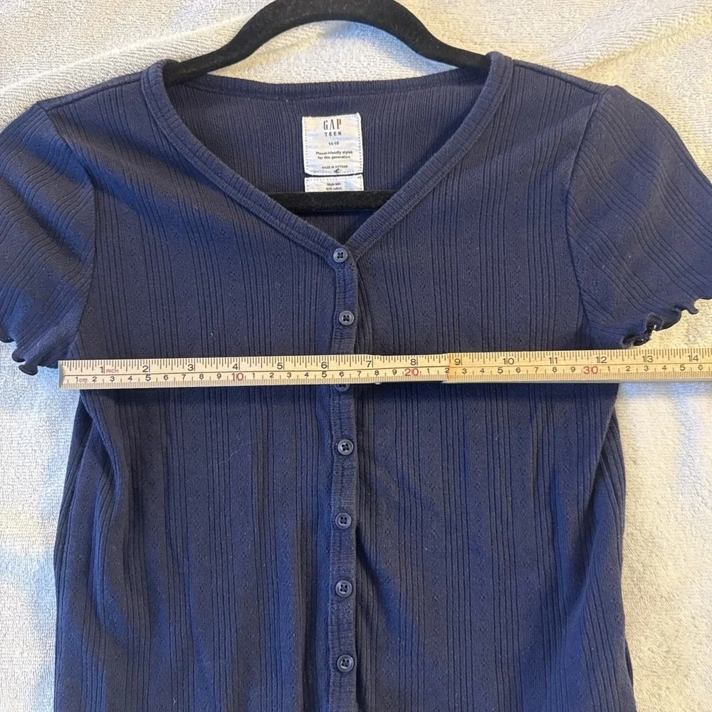 Gap Teen Girls 14-16 Navy Ribbed Button Front Top Lettuce Edge